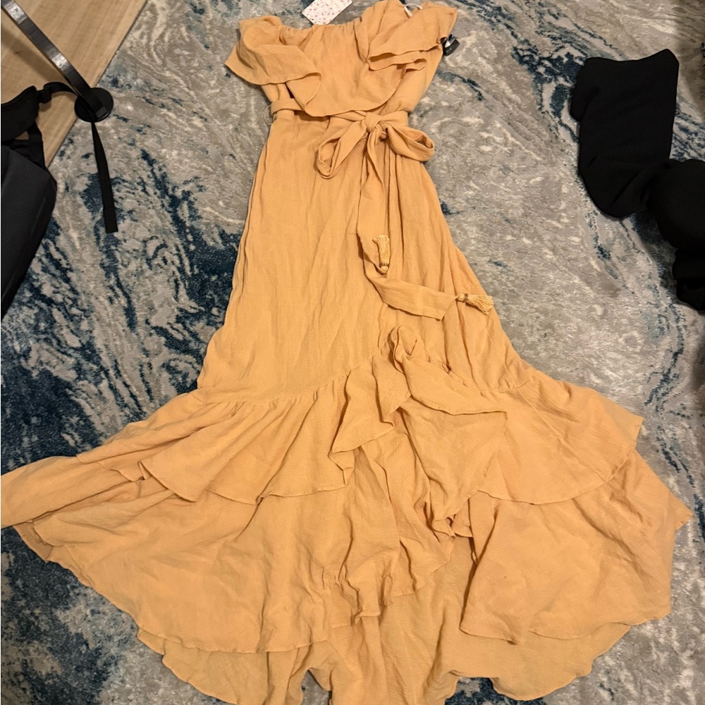 Free Ppl Tavia Endless Summer Smocked Tiered Strapless Ruffle Dress Coral Sz.S - Picture 4 of 5